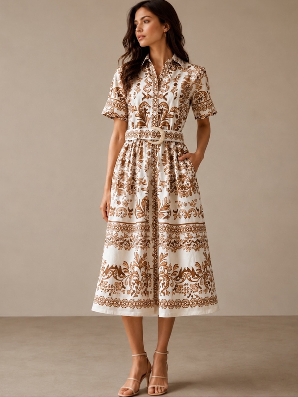 Cara Cara Malena Dress Size 6 Cotton Belted Midi Shirt Dress | European Summer